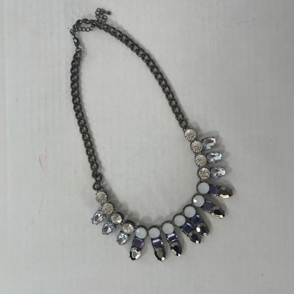 White House Black Market Silver and Purple Statement Necklace